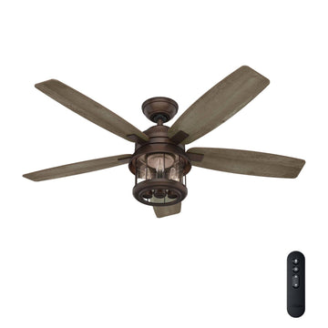 Coral Bay Outdoor with Light and Remote Control 52 inch Ceiling Fans Hunter Weathered Copper - Grey Pine 