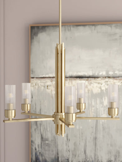 Gatz 5 light chandelier in Alturus Gold finish. 
